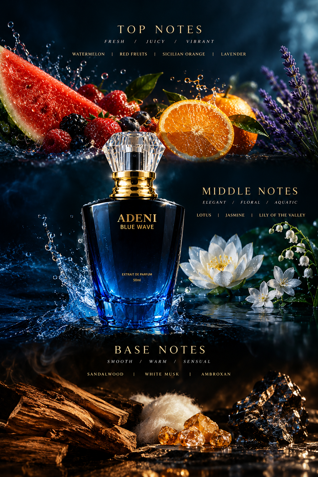ADENI Blue Wave Extrait de Parfum 50ml, 30% perfume oil