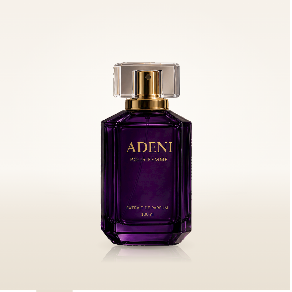 ADENI Pour Femme Extrait de Parfum 100ml purple bottle on ivory background